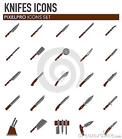 Knifes icons set on white background for graphic and web design. Simple vector sign. Internet concept symbol for website Vector Illustration