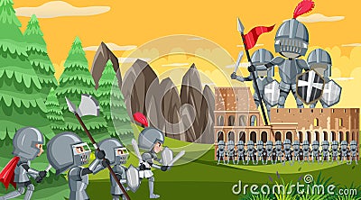 Knight ancient army fighting for kingdom Vector Illustration