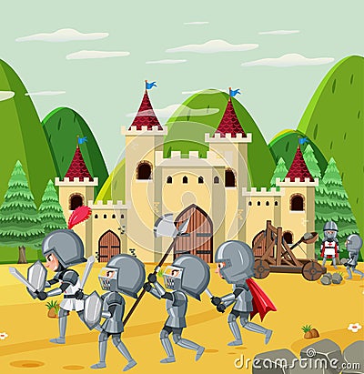 Knight ancient army fighting for kingdom Vector Illustration