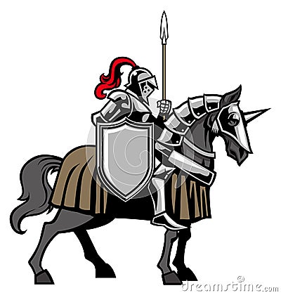 Knight with armored horse Vector Illustration