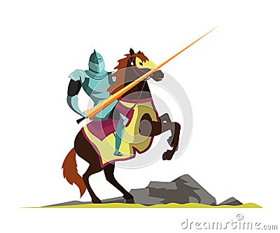 Knight attacking on horseback vector illustration Vector Illustration