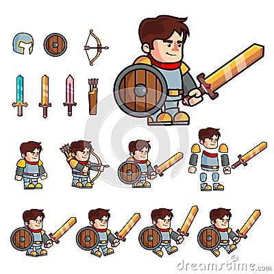 Knight cartoon character. Character is prepared for animation or creating fantasy video games. Character with a set of additional Stock Photo