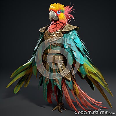 Colorful Parrot 3d Model In Fantasy Costume With Mesoamerican Influences Stock Photo