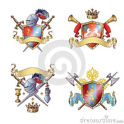 Knight Colorful Emblems Vector Illustration