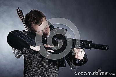 Knight on dark background Stock Photo