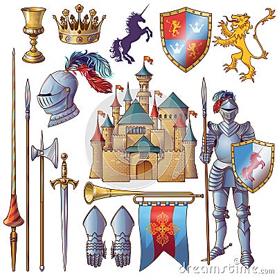 Knight Decorative Icons Set Vector Illustration