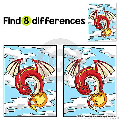 Knight Dragon Find The Differences Vector Illustration