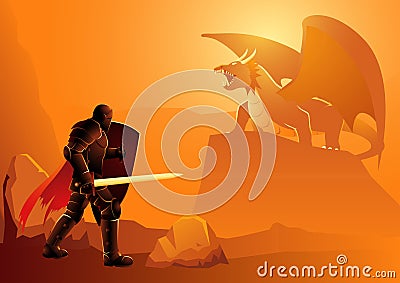 Knight and Dragon Vector Illustration