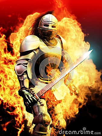Knight on fire Stock Photo