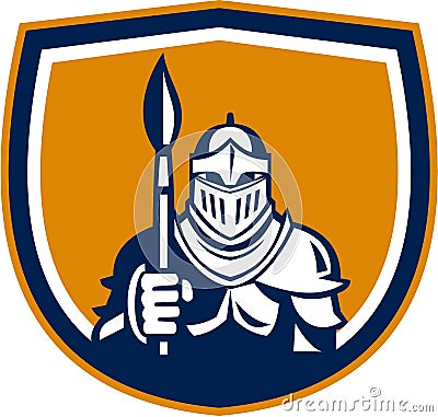 Knight Full Armor Holding Paint Brush Crest Retro Vector Illustration