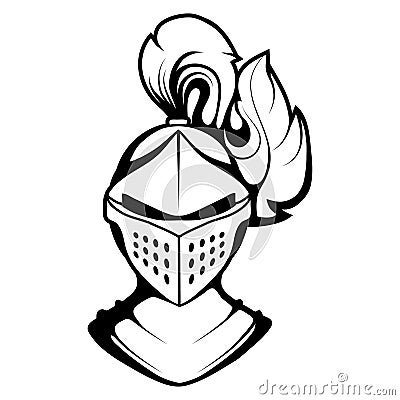 Knight head vector drawing, knight face drawing sketch, knight head in black and white Vector Illustration