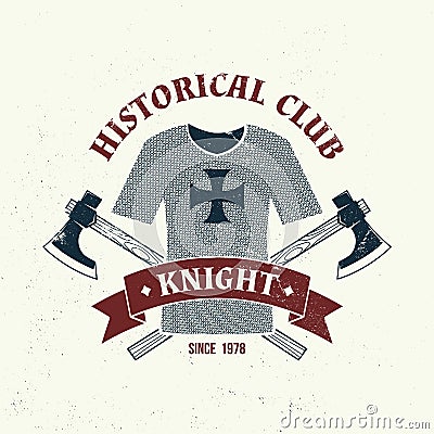 Knight historical club badge design. Vector illustration Concept for shirt, print, stamp, overlay or template. Vintage Cartoon Illustration