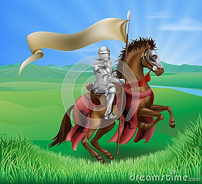 Knight on Horse in Field Vector Illustration