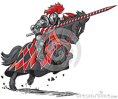 Knight on Horse Jousting Vector Cartoon Vector Illustration