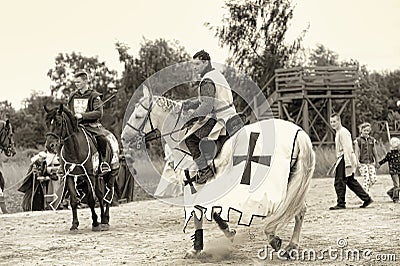 Knight on a horse, sepia Editorial Stock Photo