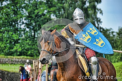 Knight on horse tournament. Army, ancient Editorial Stock Photo
