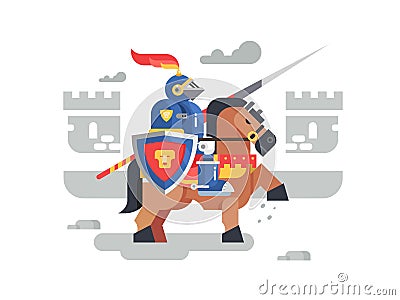 Knight on horseback character Vector Illustration