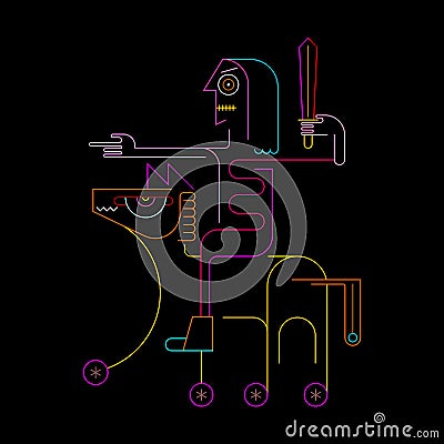 Knight On Horseback Neon Vector Illustration