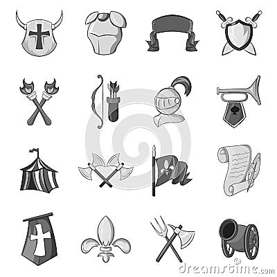 Knight icons set, black monochrome style Vector Illustration