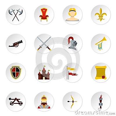 Knight icons set, flat style Vector Illustration
