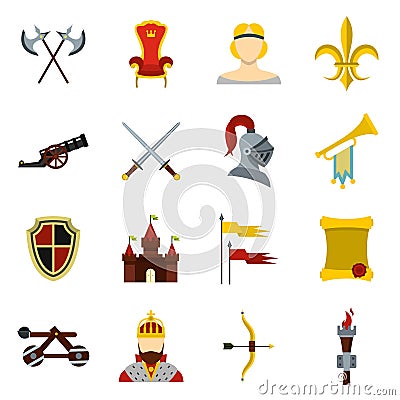 Knight icons set, flat style Cartoon Illustration