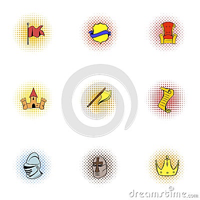 Knight icons set, pop-art style Vector Illustration