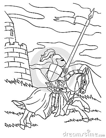Knight Joust Coloring Page for Kids Vector Illustration