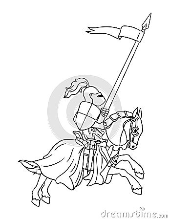 Knight Joust Isolated Coloring Page for Kids Vector Illustration