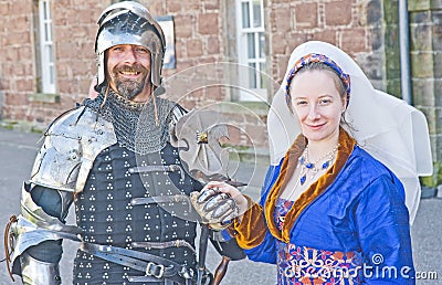 Knight and Lady in full medieval costume. Editorial Stock Photo