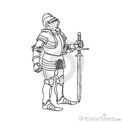 A knight in medieval armor with a two-handed sword. Vector Illustration