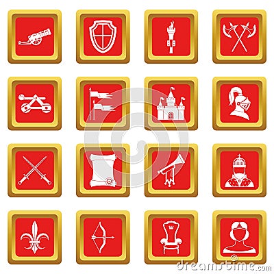 Knight medieval icons set red Vector Illustration