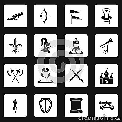 Knight medieval icons set squares vector Vector Illustration