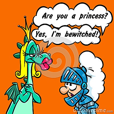 Knight princess dragon joke fairy tale cartoon illustration Cartoon Illustration