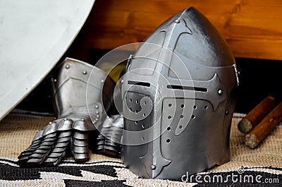 Knight's helmet medieval battle tournament history Stock Photo