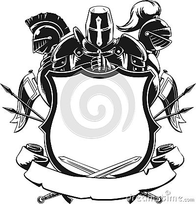 Knight & Shield Silhouette Ornament Vector Illustration