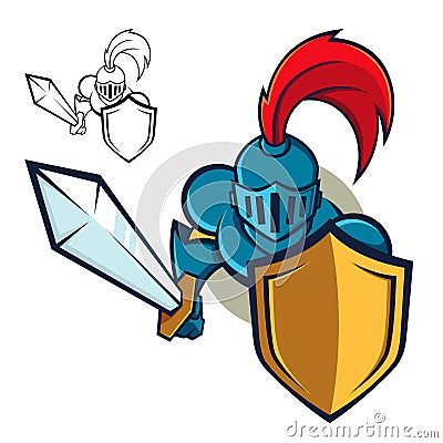 Knight with Shield and sword Vector Illustration