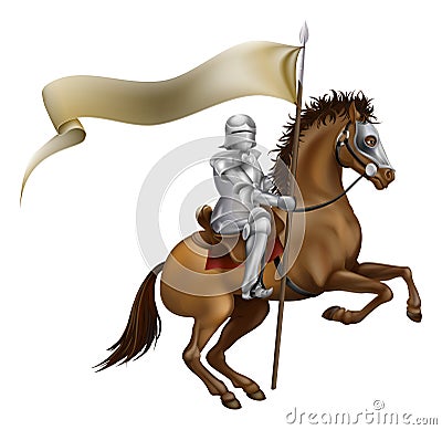 Knight with spear and banner Vector Illustration