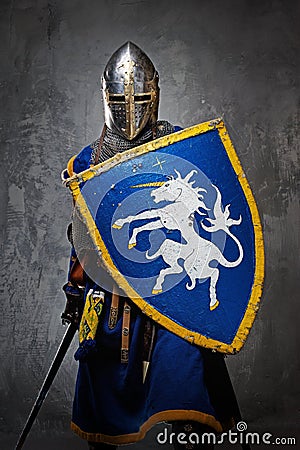 Knight with a sword and shield Stock Photo