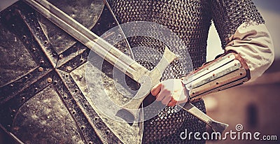 Knight with sword and shield Stock Photo