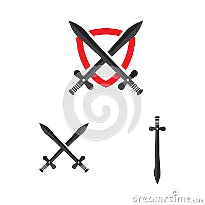 knight swords with shield. Swords silhouettes Vector Illustration