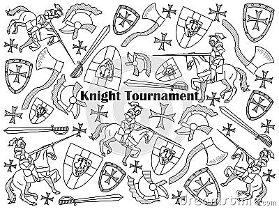 Knight Tournament colorless set vector Vector Illustration