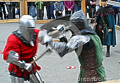 Two competitors of knight tournament fighting Editorial Stock Photo