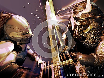 Knight vs samurai Stock Photo