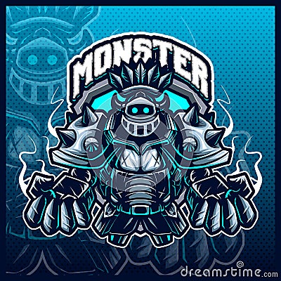 Knight Warrior Monster mascot esport logo design illustrations vector template, Steal Guardian Monster logo for team game streamer Vector Illustration