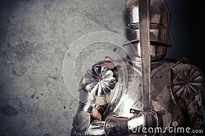 Knight wearing armor Stock Photo