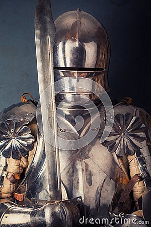 Knight wearing armor Stock Photo