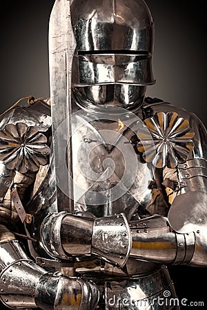 Knight wearing armor Stock Photo