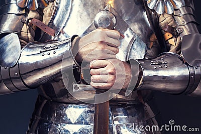 Knight wearing armor Stock Photo