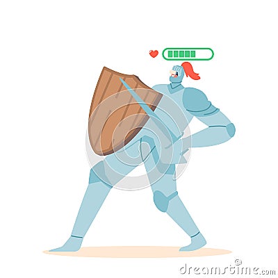 Knight Wearing Virtual Reality Glasses Immersed In Popular Video Game Of The Mmorpg Genre. Isolated Player Wear Armor Vector Illustration