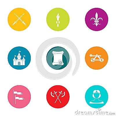 Knightly icons set, flat style Vector Illustration